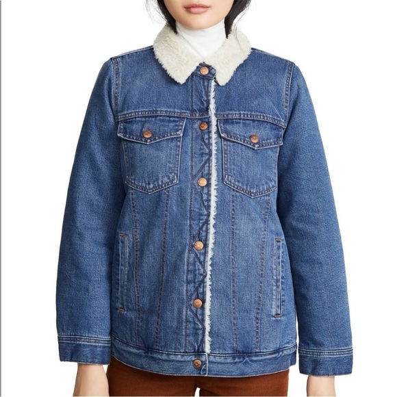 Altered! NWT. Madewell Oversized 3X Denim Jacket in Donaway Wash: Sherpa Edition - Picture 1 of 15